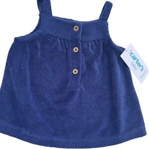 Carters baby girl navy blue terry cloth spaghetti strap shirt top size 6 Months